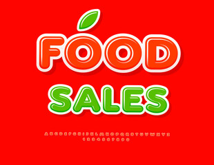 Vector Marketing board Food Sales. Red Glossy Font. Unique Bright Alphabet Letters and Numbers set.
