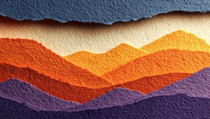Layered paper mountains;  colorful, textured