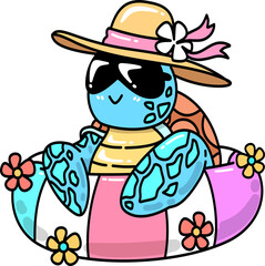 Groovy Turtle with Summer Hat and Floatie Cartoon