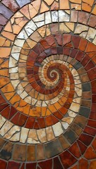 Fototapeta premium Artistic spiral mosaic made from stone tiles, uneven edges forming a concentric swirl. Earthy shades and natural imperfections enhance the raw aesthetic.