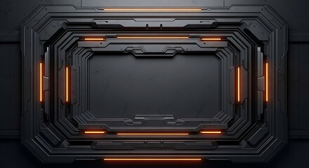Obraz premium Futuristic Technology Background with Orange Glowing Lines.