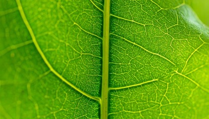 Macro View of a Vibrant Green Leaf Intricate Veins and Textural Details