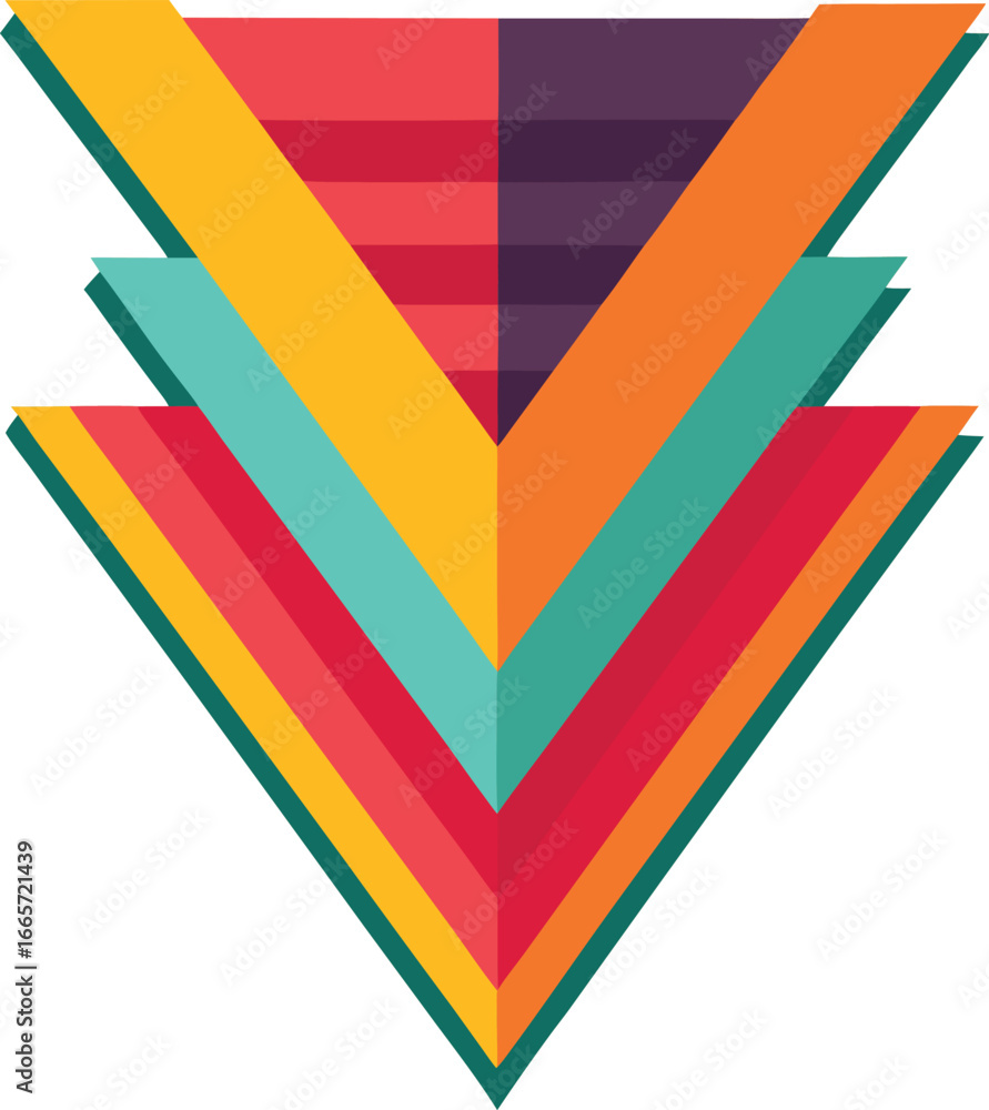 Poster abstract geometric chevron pattern with layered colorful stripes and teal border vector