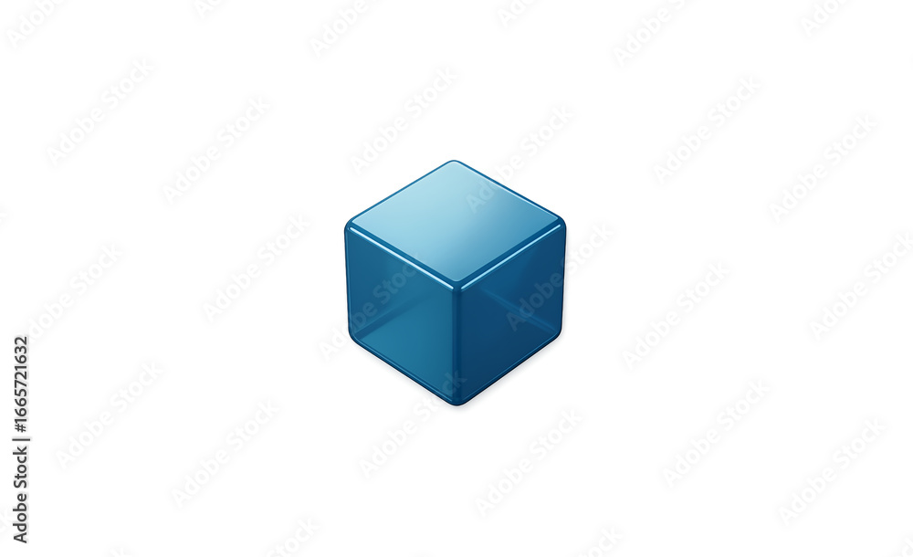 Fototapete A single shiny metallic blue cube with rounded edges casting a subtle shadow isolated on a transparent background representing geometry and design isolated on transparent background