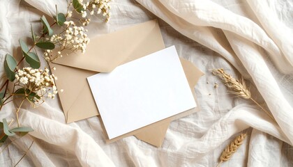 Send heartfelt messages with this elegant beige envelope and card mockup for stylish invitations