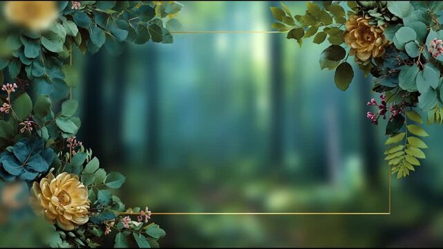Floral Frame with Blurred Forest Background Stock Illustration --bs 1 1 --aspect 91_51_4K_10s