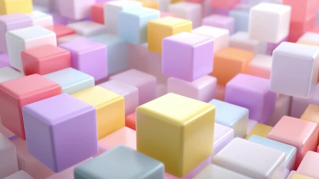 Vivid small cubes in various pastel shades are densely packed to form an engaging and colorful display. The arrangement creates a playful visual effect ideal for backgrounds or design projects