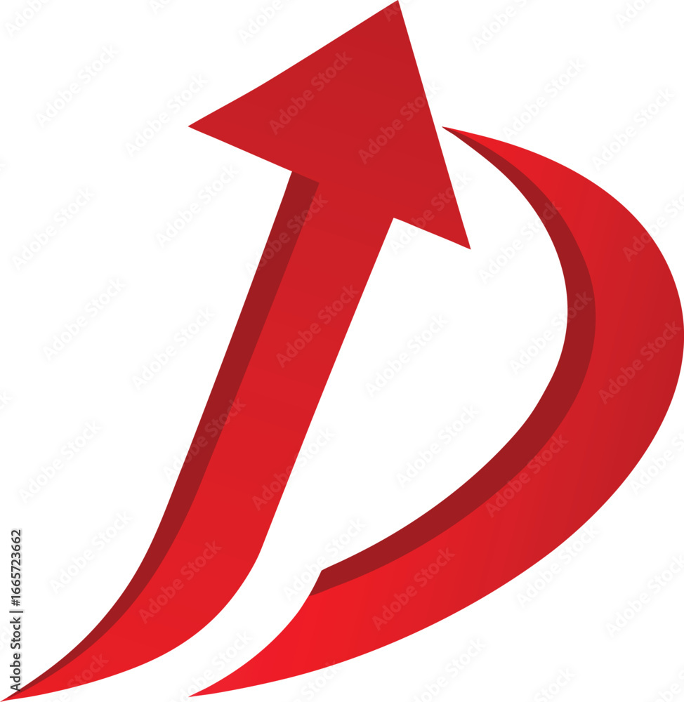 Poster red abstract arrow shape with curved elements on white background vector
