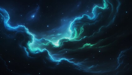 Vast Blue Green Cosmic Nebula with Stars and Galaxies – Hyper-Realistic 8K Space Scene, Majestic Sci-Fi Astronomy Fantasy Artwork.