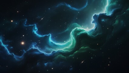 Vast Blue Green Cosmic Nebula with Stars and Galaxies – Hyper-Realistic 8K Space Scene, Majestic Sci-Fi Astronomy Fantasy Artwork.
