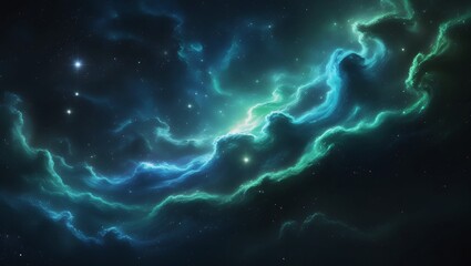 Vast Blue Green Cosmic Nebula with Stars and Galaxies – Hyper-Realistic 8K Space Scene, Majestic Sci-Fi Astronomy Fantasy Artwork.