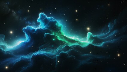Vast Blue Green Cosmic Nebula with Stars and Galaxies – Hyper-Realistic 8K Space Scene, Majestic Sci-Fi Astronomy Fantasy Artwork.