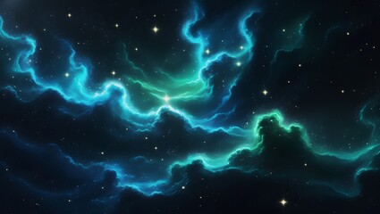 Vast Blue Green Cosmic Nebula with Stars and Galaxies – Hyper-Realistic 8K Space Scene, Majestic Sci-Fi Astronomy Fantasy Artwork.