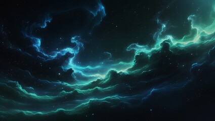 Vast Blue Green Cosmic Nebula with Stars and Galaxies – Hyper-Realistic 8K Space Scene, Majestic Sci-Fi Astronomy Fantasy Artwork.
