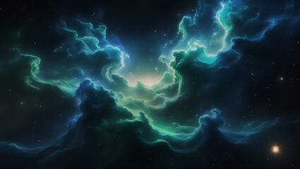 Vast Blue Green Cosmic Nebula with Stars and Galaxies – Hyper-Realistic 8K Space Scene, Majestic Sci-Fi Astronomy Fantasy Artwork.
