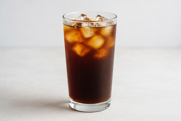 Iced Americano Coffee in a Glass with Ice Cubes, Refreshing Summer Drink. Generative AI