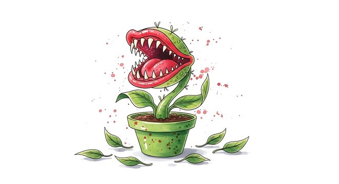 Carnivorous Plant in a Pot, Illustration.