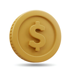 3D Rendered Gold Dollar Coin Isolated on White Background Financial Concept