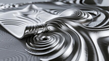 Titanium Silk Scroll Background with NURBS-Modeled Ripples and Anisotropic Specular Highlights, Monochrome Tech Aesthetic