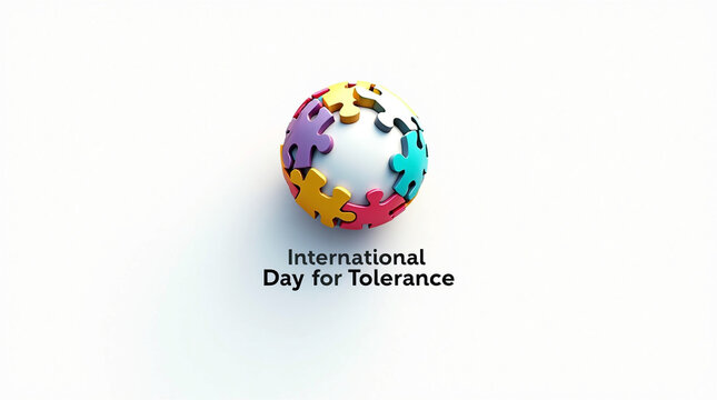 International day for tolerance concept with colorful puzzle pieces forming a sphere, symbolizing unity, diversity, and global connection isolated on white background