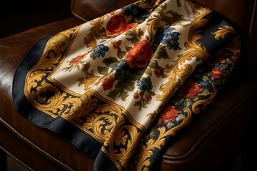 Luxurious silk scarf with vibrant floral and animal print