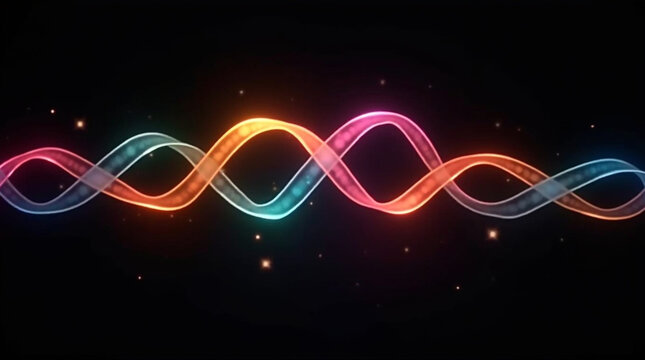 Abstract dna molecule background with glowing helix structure, representing science, biology, genetics, medicine, and technology with a futuristic and innovative design - Powered by Adobe