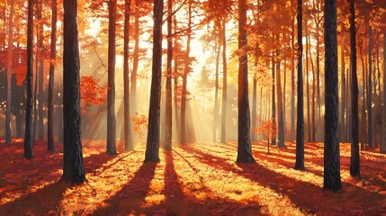 Fototapeta premium Autumn Sunlight in the Forest