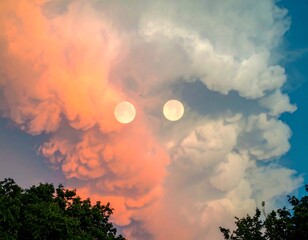 Naklejka premium Double Moon Sunset Sky Cloudscape
