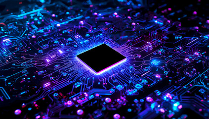 High tech grid glowing with blue and purple neon lights futuristic digital interface background cyber abstract design