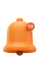 3D Rendered Orange Bell Notification Icon Displaying Number Ten Isolated on White