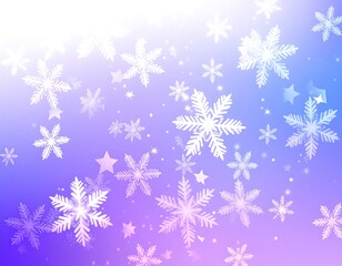 Pastel purple and blue gradient background with scattered snowflakes and stars