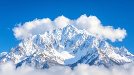 Majestic Snow-Capped Mountain Peaks Under Bright Blue Sky