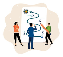 Business team collaboration in planning strategies towards targets.