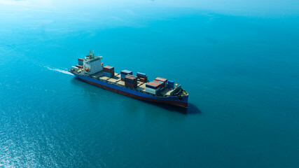 Aerial view of the freight shipping transport system cargo ship container. international...