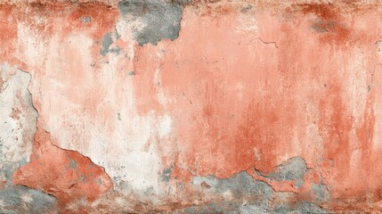 Weathered, reddish-pink wall texture with areas of exposed plaster and gray discoloration