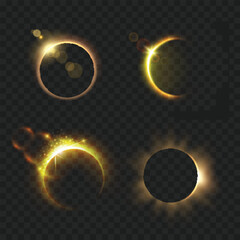 Solar Eclipse Moon Sun Light Effects Set. Abstract Overlay. Vector illustration