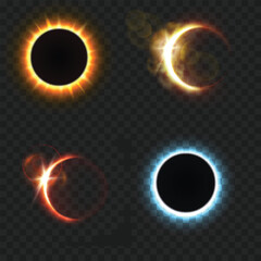 Solar Eclipse Moon Sun Light Effects Set. Abstract Overlay. Vector illustration