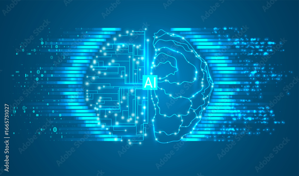Poster artificial intelligence illustration. artificial intelligence and machine learning concept. digital 