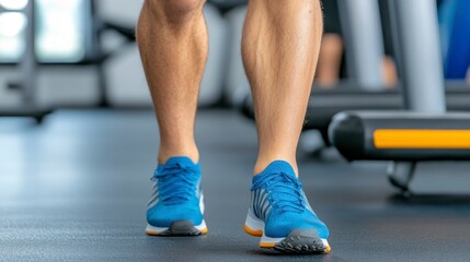 Close-Up of Athletic Legs in Bright Running Shoes in Gym Setting