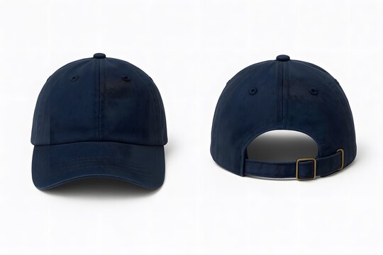 Navy Blue Dad Hat Baseball Cap Mockup Front and Back View &ndash; Realistic Template for Apparel, Lifestyle, and Sports