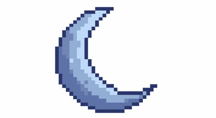Obraz premium Pixel art crescent moon in shades of blue and white, depicting a celestial body with a retro game aesthetic.