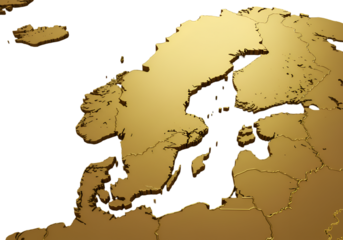 Abstract 3D Golden World Map Isolated on Black Background