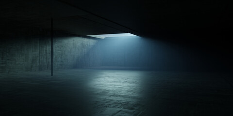 Concrete Corridor Structure With Futuristic Lights and Sci Fi Cyber Tunnel Interior Perspective Glowing Industrial Architecture Space Vibe 3D Rendering