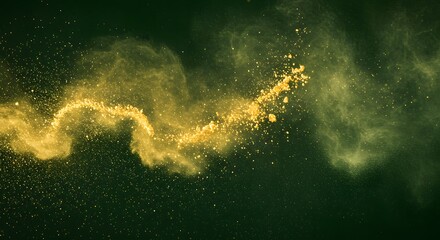 Forest green and gold dust create a dynamic and vibrant abstract artwork
