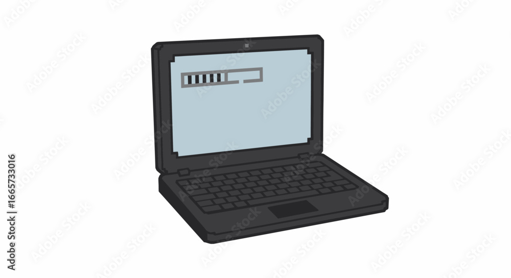 Fototapete black laptop displaying a pixelated loading bar on its screen, illustrating a computer process.