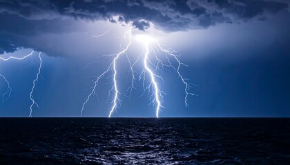 Dramatic lightning storm over the ocean