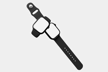Stylish Black Smartwatches with Blank Screens and Straps on Clean Background