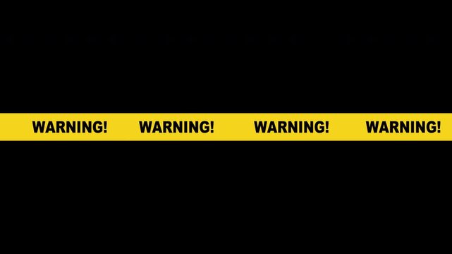 Warning yellow tape animation. Seamless stripes security ribbons set warning tapes lines barrier borders. Seamless loop transparent background