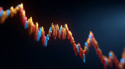 Financial Data Visualized: Abstract representation of financial data visualized as a dynamic line chart against a dark background, offering an insight into market trends and economic performance. 