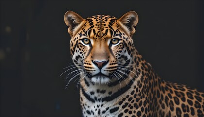 Obraz premium Leopard Portrait on Black Background Beautiful Big Cat Wildlife Animal World Photography